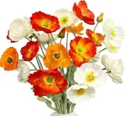 GemJelry Artificial Flowers 6Pcs Artificial Poppy Silk Flowers with Stems Faux P
