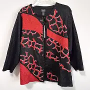 Chicos Travelers Abstract Jacket Chinese Red 2 Large Hook Eye Closure Party NEW