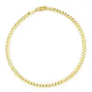 10K Yellow Gold Solid 3mm Curb Cuban Link Chain Italian Bracelet or Anklet- 9"