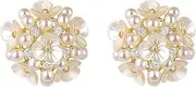 [Kokoma] Elegant Flower Pearl Stud Earrings for Mother Sterling Silver Pins Cubic Zirconia Crystal Little Flower Wedding Earrings Studs Jewelry Gifts for Mom Women, Hypoallergenic alloy, Sterling Silver, Cubic