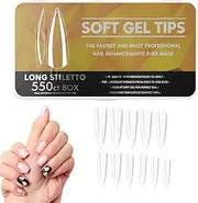 Gel Nail Kit Soft Gel Nail Tips, Medium Coffin Pre Shaped Clear Full False Nails - False Coffin Nails Clear Acrylic Gelly Tips for Mother Day Press Nail