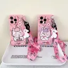 For iPhone Samsung Case Unicorn 3D Doll Holder Girls Phone Cover Back +2 Straps
