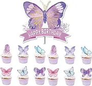 13Pcs Mother's Day Butterfly Cake Toppers Card Cupcake Toppers Butterfly Cake Decoration for Birthday Mother's Day Wedding Party Decoration