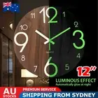 Glow In Dark Wall Clock Luminous Quartz Wooden Non Ticking Home Decor 12''/30cm