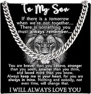 [ANTEQUE] Personalized To My Son I Will Always Love You Necklace, Stainless Steel Cross Necklace Cuban Link Chain For Men, Birthday Christmas Baptism Graduation Gifts For Son From Mom Dad, Boys Necklaces