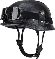 German Leather Motorcycle Half Helmets Retro Half Shell Helmet Open Face Helmet with Visor Quick Release Buckle for Cruiser Chopper Biker Moped DOT/ECE Approval D,S=55-56CM