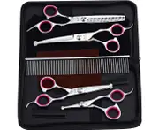 Dog Grooming Scissors Kit With Round Tip, 5 Piece Cat And Dog Scissors, Stainless Steel Pet Grooming Scissors