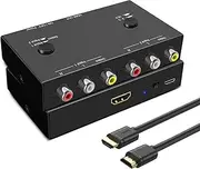 2 AV to HDMI, 1080P/720P 2 Way RCA Composite CVBS AV Switch to HDMI Video Audio Converter Adapter Support 4:3/16:9 Switching, for Sega Xbox PS2 PS3 N64 NGC SNES WII VHS VCR Camera DVD