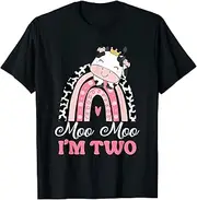 [X.Style] Moo Moo Im Two Birthday Girl Outfit 2nd Bday for Toddler ds1404 T-Shirt (S) Black