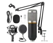 Condenser Microphone Kit Adjustable Mic Suspension Scissor Arm/Shock Mount/Audio Adapter for Professional Studio/Home Recording, Podcasting, Blac
