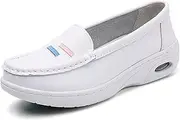 [CLSQLXYJZC] Nursing Shoes for Women, Casual Slip-On Work Professional Comfortable Breathable Platform Leather Nurse Shoes, Arch Support Slip Resistant White Nursing