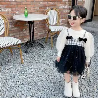 在飛比找蝦皮商城優惠-女童小香風假兩件洋裝 韓版兒童洋氣長袖網紗裙 女寶寶可愛公主