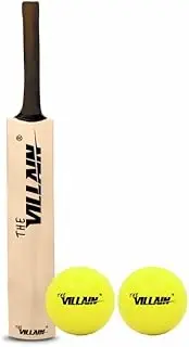 The Villain Wooden Cricket Bat for Boys & Men | Lightweight and Durable Bat and Two Balls | Maple Wood Color |
