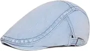 [Huloretions] Men Women Denim Newsboy Flat Cap Breathable Ivy Gatsby Hat Cabbie Newsboy Beret Hats with Adjustable Buckle, Blue and White, One Size