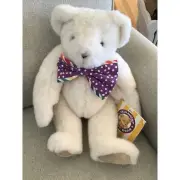 Vermont Teddy Bear 16" Posable White Bear with Polka Dot Bow Tie NWT