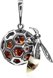 [Ian and Valeri Co.] Multicolor Amber Sterling Silver Bee on Honeycomb Pendant