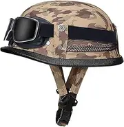 Motorcycle Leather Half Helmet Retro Motorcycle Open Helmet with Goggles Jet Helmet for Men Ladies Cruiser Chopper Motorcycle Scooter DOT/ECE Approved