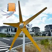 12V 24V 48V Wind Turbines Generator 800W 1000W 1200W Wind Turbine Kit with MPPT Controller and 5 Yellow Blades, Pure Copper Core Wind Generator for Boat, Outdoor, Street, Garden,1200w,24V