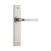 Iver Annecy Door Lever Handle on Chamfered Backplate Satin Nickel