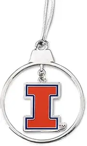 Fan Frenzy Gifts Illinois Fighting Illini Circle 2 Piece Officially Licensed Silver Two-Piece Colored Ornaments