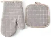 CatchU Microwave Oven Mitts Set, Heat-Resistant, Checkered Pattern, Kitchen Gloves for Safe Cooking and Baking, Pot Holders Sets -Gray