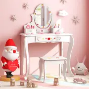 CostwayKids Vanity Set with 360° Rotatable Mirror & Whiteboard for Kids Aged 3 +
