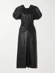 [Victoria Beckham] Victoria Beckham - Gathered Leather Midi Dress - Black - UK 10 UK 10 Black