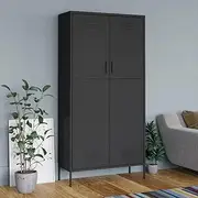 Anthracite Steel Wardrobe with Adjustable Shelves & Hanging Rod - 90x50x180 cm, Durable Design with Levelers & Air Vents, Total Loading Capacity 100 kg