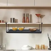 Adjustable Under Cabinet Shelf Extendable Under Shelf Storage Basket Adjustable Hanging Under Cabinet Storage Shelf Slide in Baskets Organizer for Pantry Cabinet Laundry Room Shoe Shelf (Black)