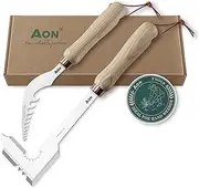 aon 2 Pack Hand Crack Weeder Puller Tool Set - Made with Heat Treated Steel and Ash Wood Ergonomic Handles, Weeding Tools Ideal for Gardens and Patio Lawns to Effectively Pull Out Weeds & Their Roots