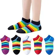 [EPEIUS] Girls No Show Socks Seamless Rainbow Striped Socks Cotton Low cut Socks 5 Pack