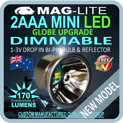 MAGLITE LED UPGRADE MINI 2AAA 170lm DIMMABLE inc REF/BULB GLOBE FLASHLIGHT TORCH