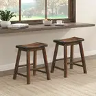 Finnian Saddle Solid Wood Table Height Bar Stool Set of 2 - Saddle Kitchen Stool