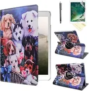Ipad Case 360 Degrees Rotating Stand Leather Magnetic Smart Cover Case for Ipad 2/3 / 4 Generation Case with Bonus Screen Protector, Stylus and Cleaning Cloth (Dog Design case)