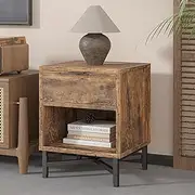 ALFORDSON Wooden Bedside Table with Metal Frame Base, Compact Nightstand with Drawer and Shelf, Storage Chest Cabinet for Bedroom, Living Room and Hallway, 40 x 39.5 x 50.5cm Side End Table, Wood