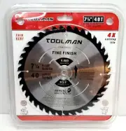 Toolman Circular Fine Saw Blade 4x Cutting Life 7-1/4" 40T 5/8" Carbide Wood