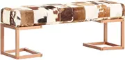 Brown Patchwork Genuine Goat Leather Bench, 110 cm - Industrial Style Seating with Steel Legs, Cowhide Look, Rugged Retro Design, Unique Patterns, Soft Upholstery