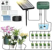 PChero Solar Automatic Drip Irrigation Kit, Solar Powered Auto Watering System with 12 Timer Modes for Indoor Balcony Outdoor Garden Greenhouse, Supported 15 Pots Plants