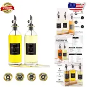 Elegant Oil and Vinegar Dispenser Set of 2 - 500ml Glass Cruet with Metal Spout