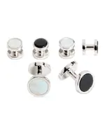 David Donahue Sterling Silver, Mother Of Pearl & Onyx Stud & Cufflink Set