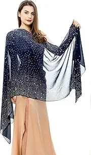 [REEMONDE] Womens Rhinestones Pashmina Shawls and Wraps for Evening Dresses Chiffon Shawl Sparkly Scarf