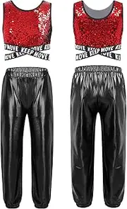 [iEFiEL] Kids Girls Hip Hop Jazz Dance Clothes Gymnastic Leotard Jogger Pants Set Streetwear 6-16 Years