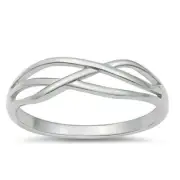 Criss Cross Ring Sterling Silver 925 Rhodium Plated Face Height 6 mm Size 6