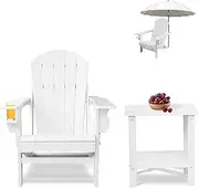 CLOUDEEP Folding Adirondack Chairs with Side Table, Modern Adirondack Chairs Weather Resistant, Widely Used in Patio, Front Porch, Deck, Garden, Fire Pit