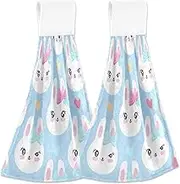 RPLIFE Bath Towels with Hanging Loops for Bathroom, Soft Quick Dry Kids Hand Towels, 18.2 x 14 Inch, Set of 2, Cute Rabbits