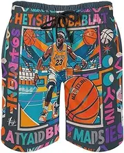[RKJVB] Mens Swim Trunks with Mesh Lining Cool Basketball Theme Beach Shorts Quick Dry Drawstring Board Shorts with Pocket
