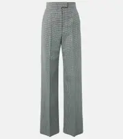 [McQueen] McQueen Checked wool and mohair wide-leg pants AU 6 black