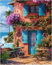 TAOPAOLAB Mediterranean Paint by Numbers Kit for Adults - DIY Colorful House with Ocean View and Flowers Painting on Canvas 16x20 Inches, Acrylic Paint Set, Suitable for Beginners, Art for Decoration