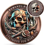 Tempus Fugit Memento Mori Coin - EDC Hourglass Rose Stoic Challenge Coin - Cool Amor Fati Momento Mori Token for Daily Stoic Practice - Inspirational Stoicism Gift for Men Women Pirate First Responder