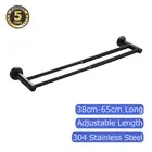 Adjustable Double Towel Rail Black 600mm Rack 2 Bar Bathroom 304 Stainless Steel